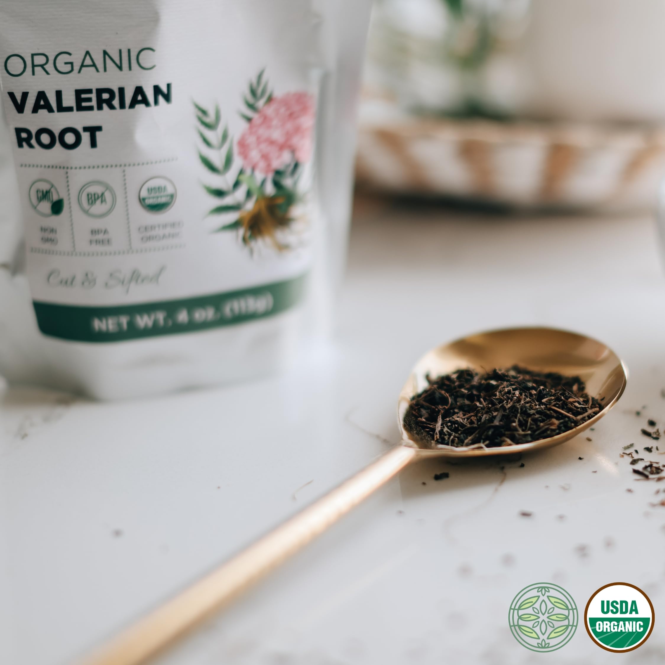 Elanen Naturals valerian root label emphasizes organic certification and safety