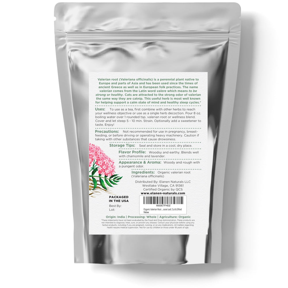 Elanen Naturals valerian root resealable bag keeps herbs fresh