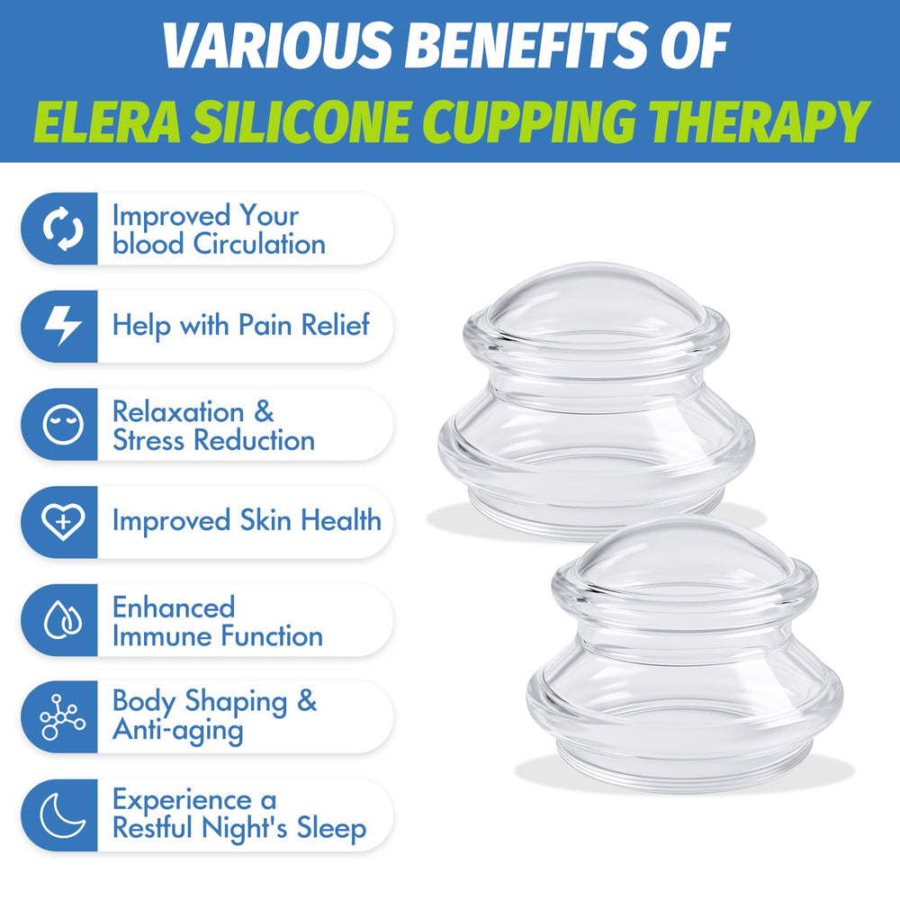 ELERA cupping set in use on the back, demonstrating ergonomic grip for body care.