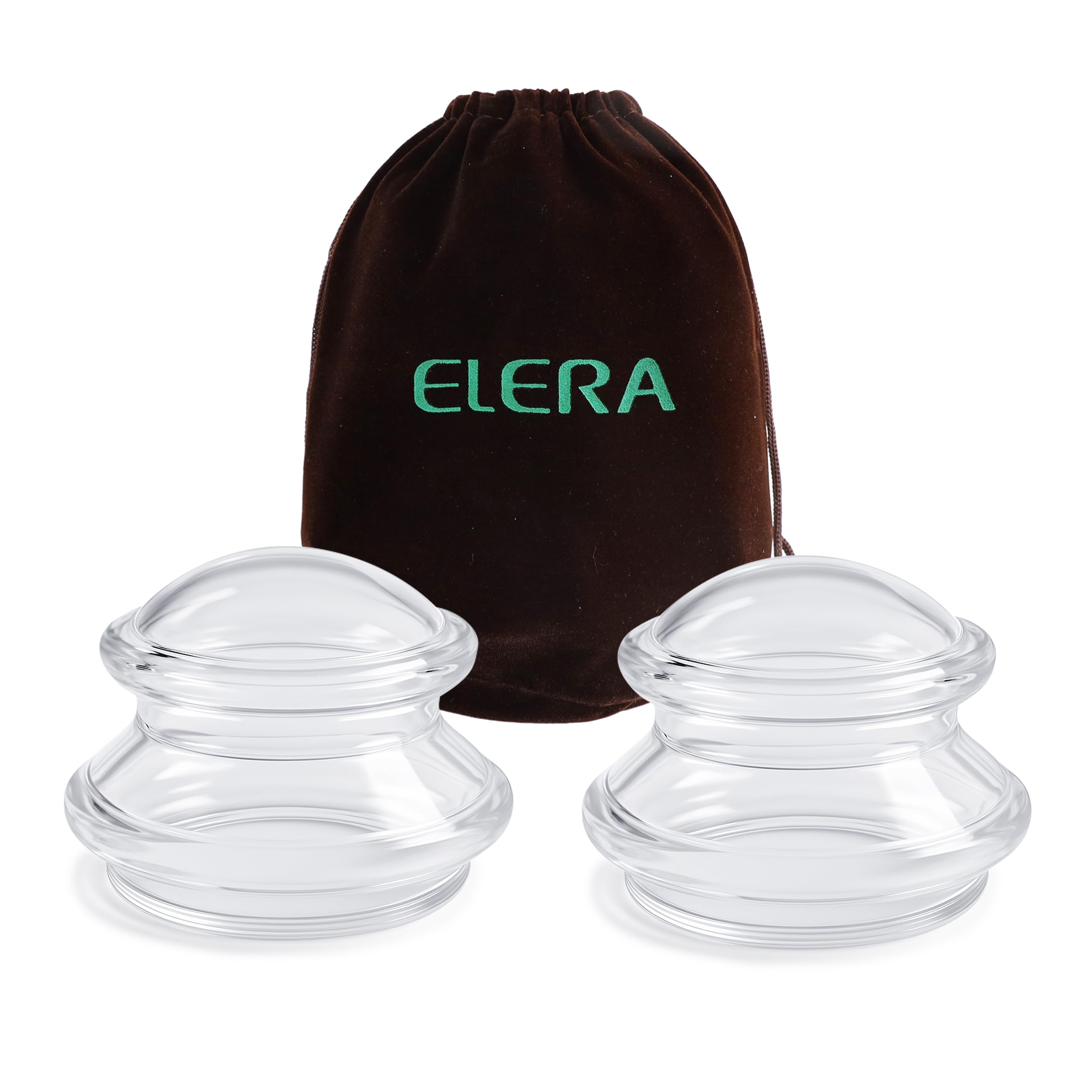 ELERA silicone cupping therapy L-set side view with two professional cups for targeted relief.