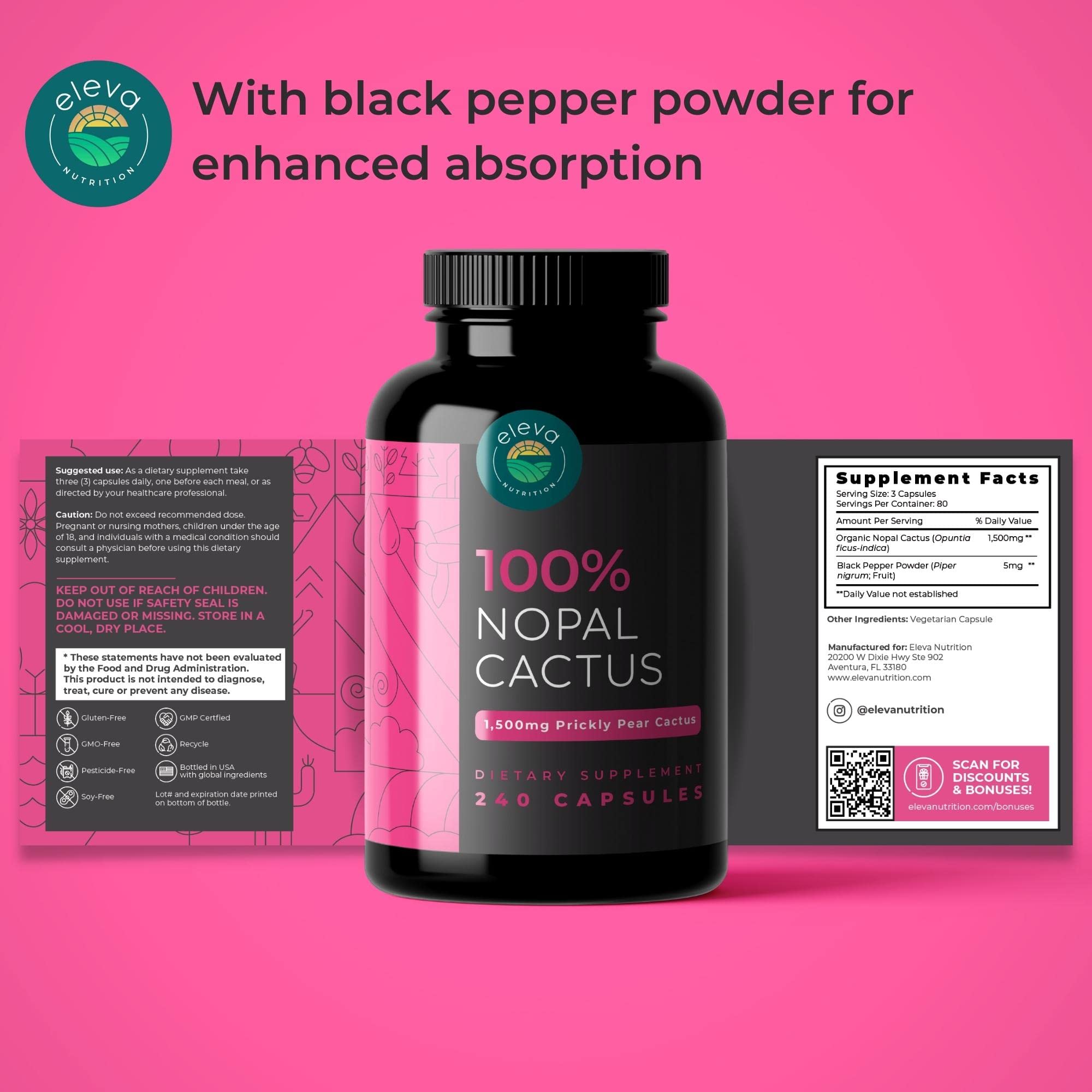 Eleva Nutrition Nopal Cactus Capsules deliver cactus fiber and essential nutrients.
