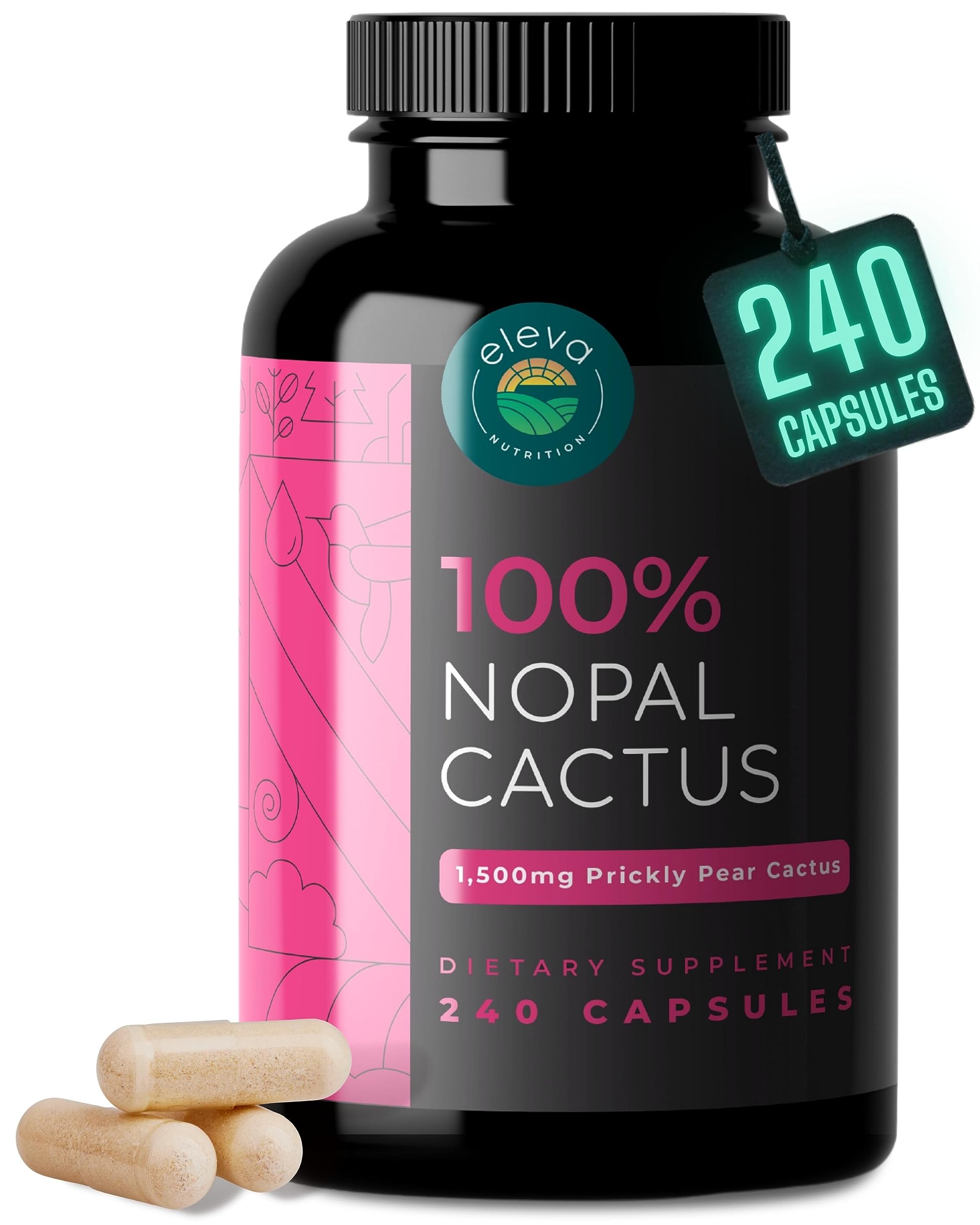 Eleva Nutrition Nopal Cactus Capsules: organic sun-dried cactus powder supporting daily fiber and minerals.