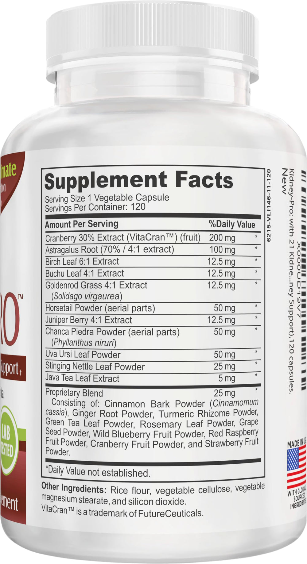 Elevate Recovery Kidney-Pro bottle label highlights a 21-ingredient formula.