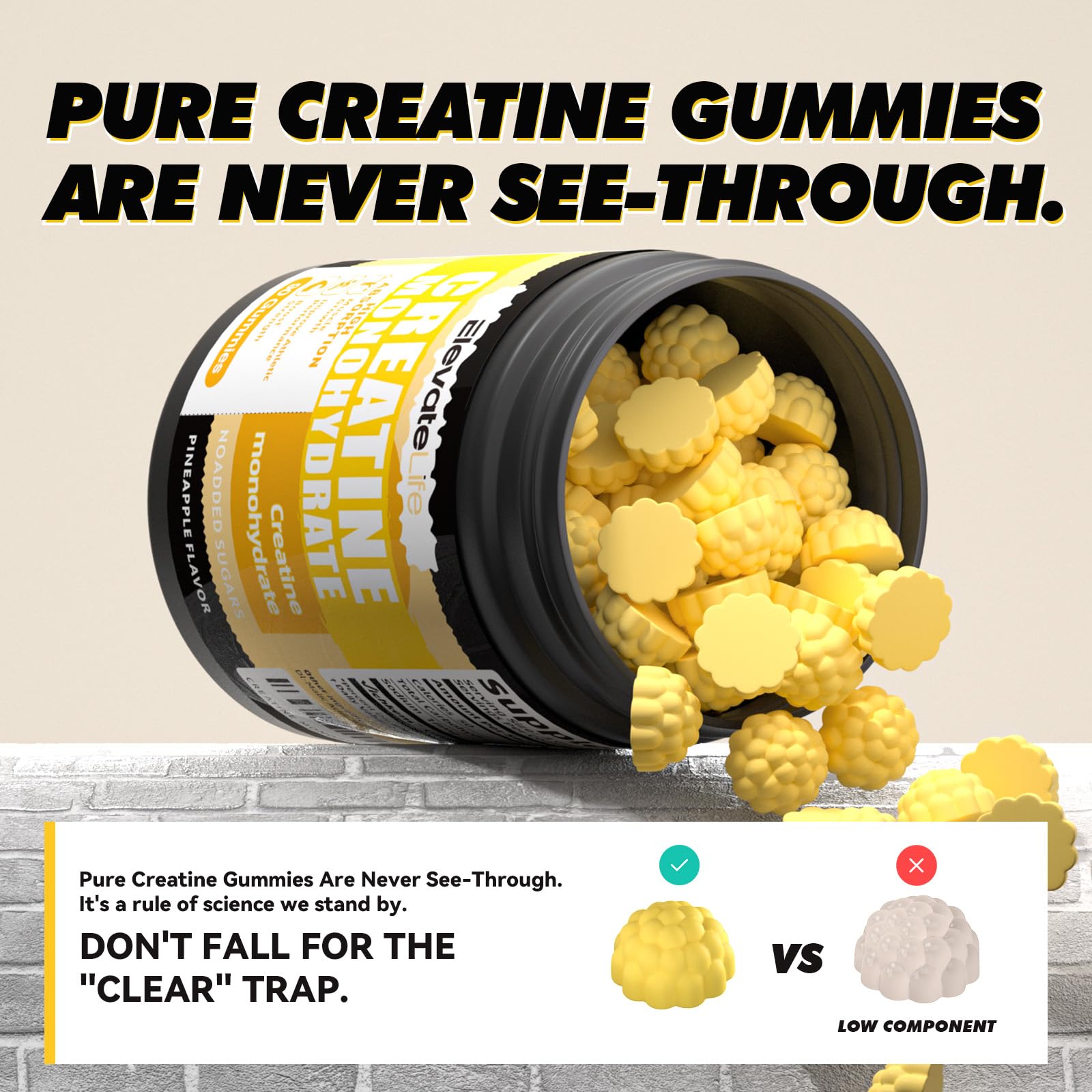 ElevateLife Creatine Monohydrate Gummies close-up showing chewy texture