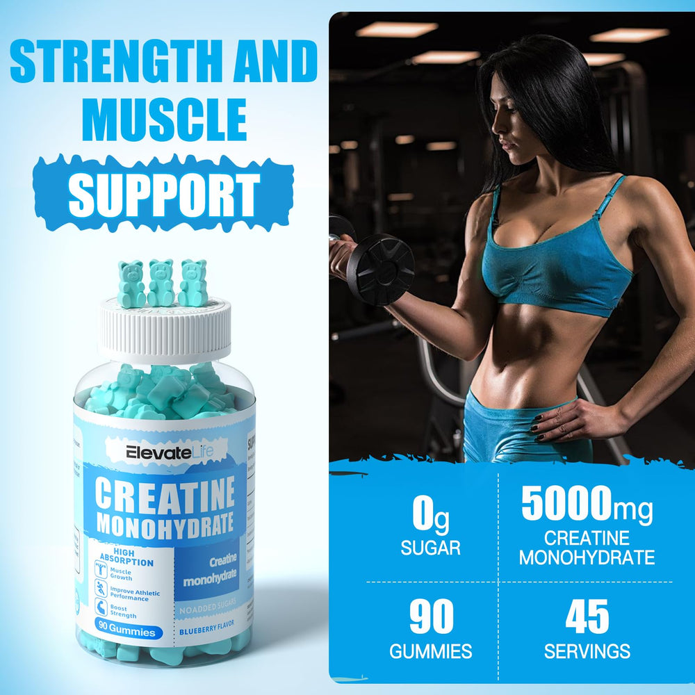 Jar opened with ElevateLife gummies to emphasize flavorful, chewable pre-workout option.