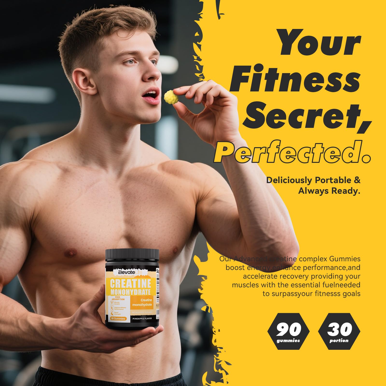 ElevateLife Creatine Monohydrate Gummies non-GMO badge on label