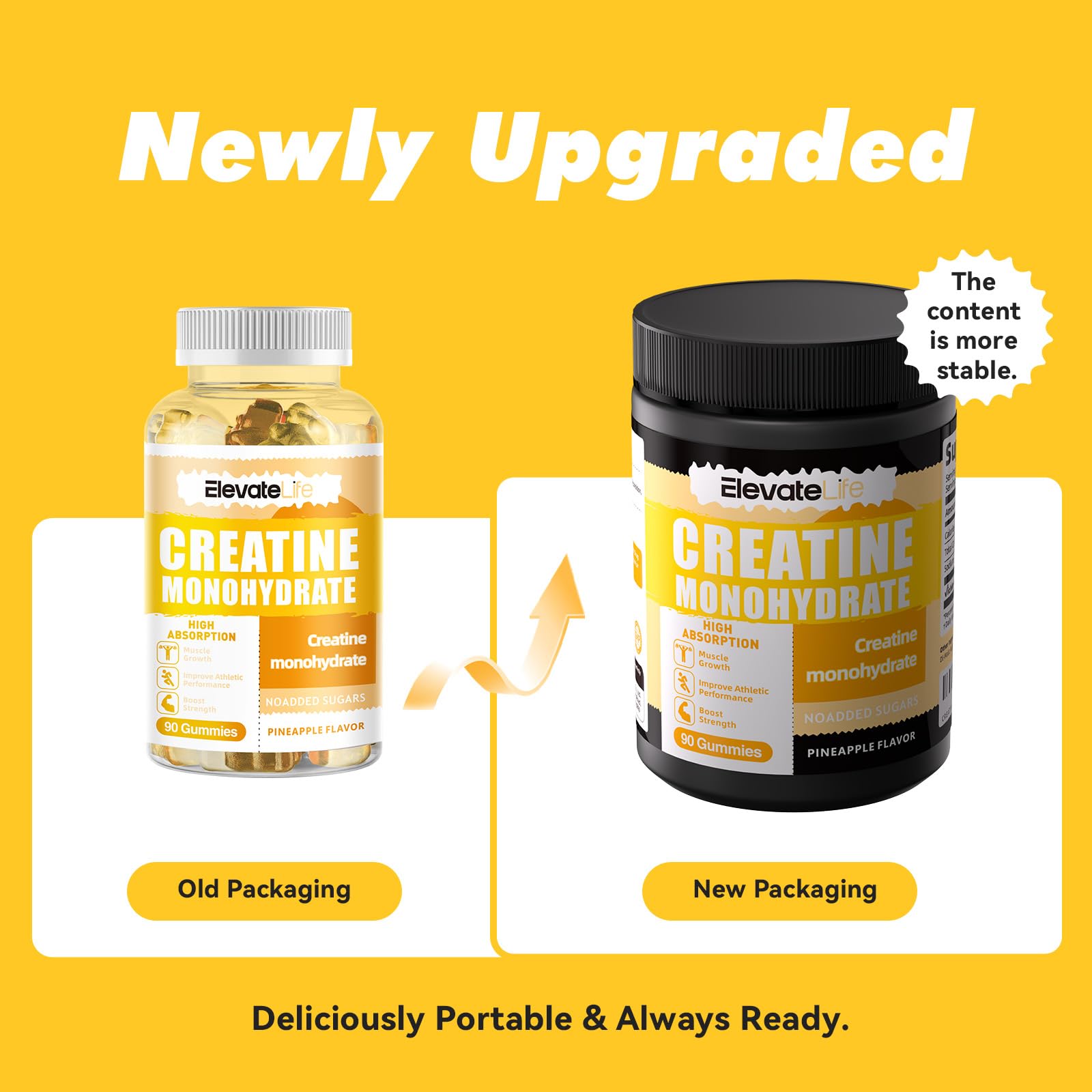 ElevateLife Creatine Monohydrate Gummies bottle back label with ingredient details
