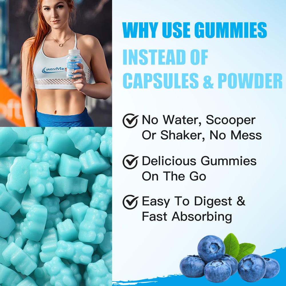 Gummies in a bowl showing blueberry flavor and daily supplement routine.