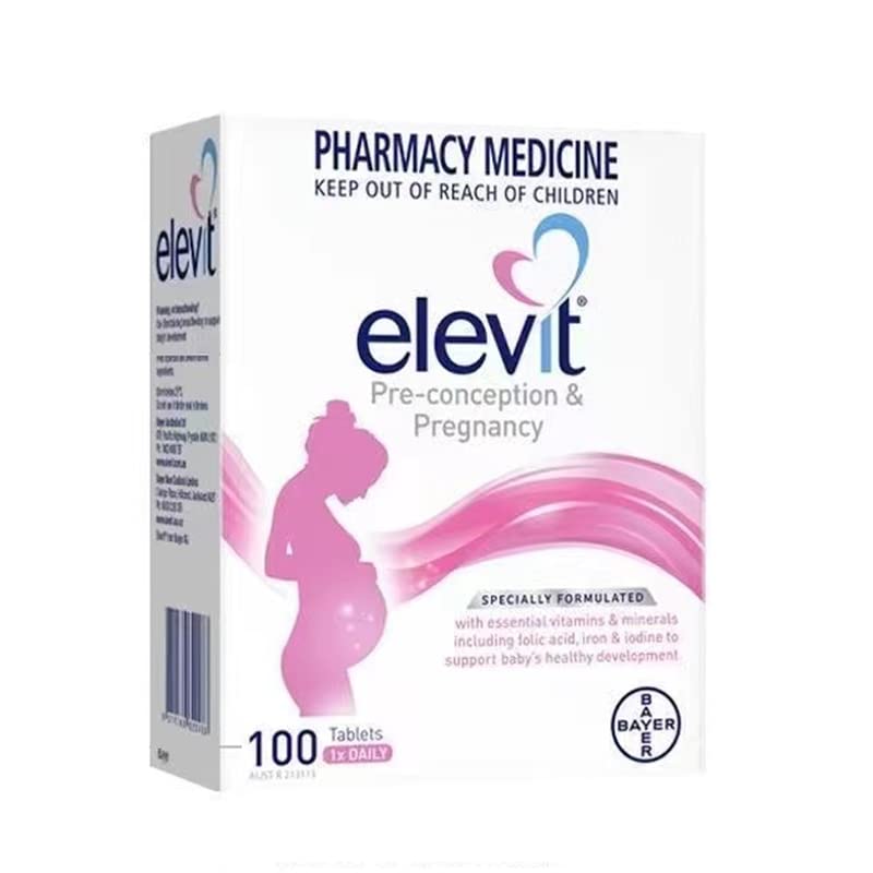 ELEVIT iodine tablet packaging highlighting essential nutrients for conception and pregnancy.