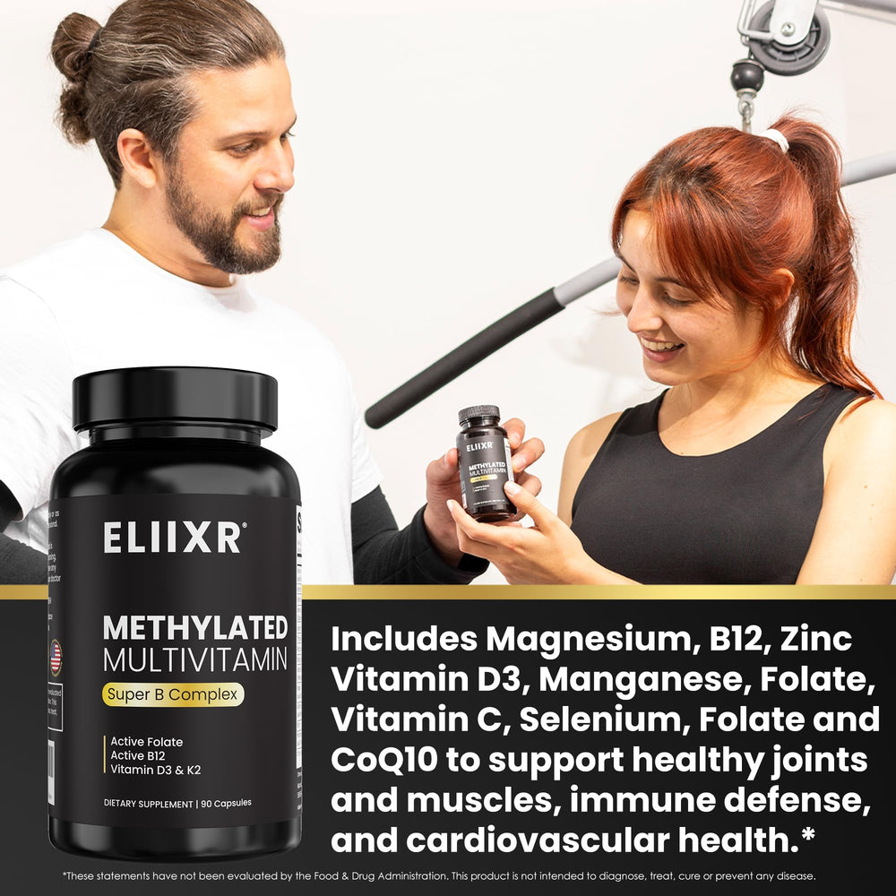 Side panel information on Eliixr methylated multivitamin packaging