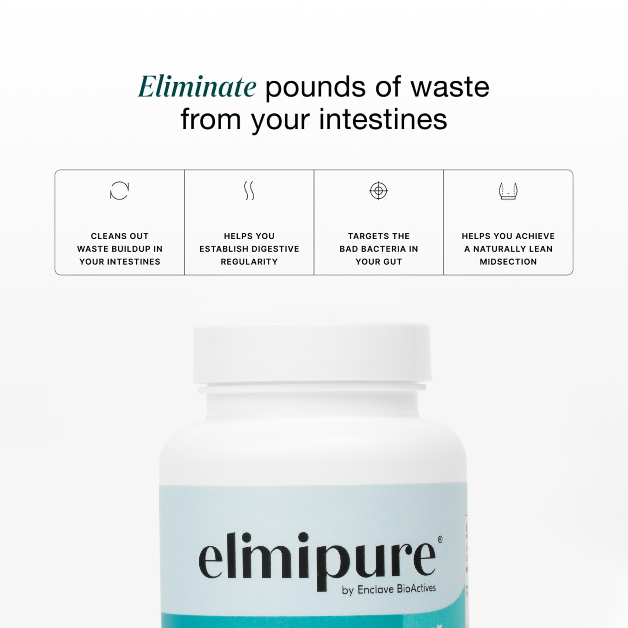 Elimipure Gut Cleanse capsules ready to take for comfortable digestion
