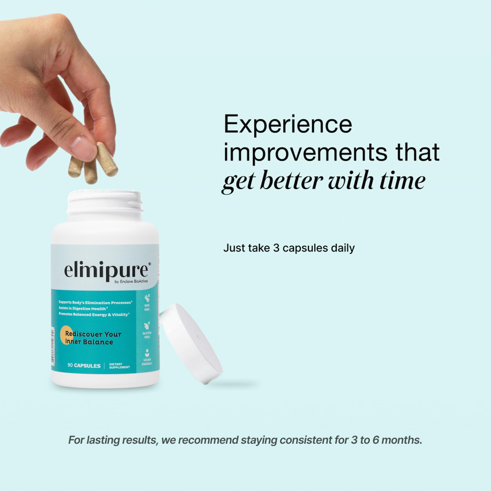 Elimipure Gut Cleanse with a glass of water for simple intake
