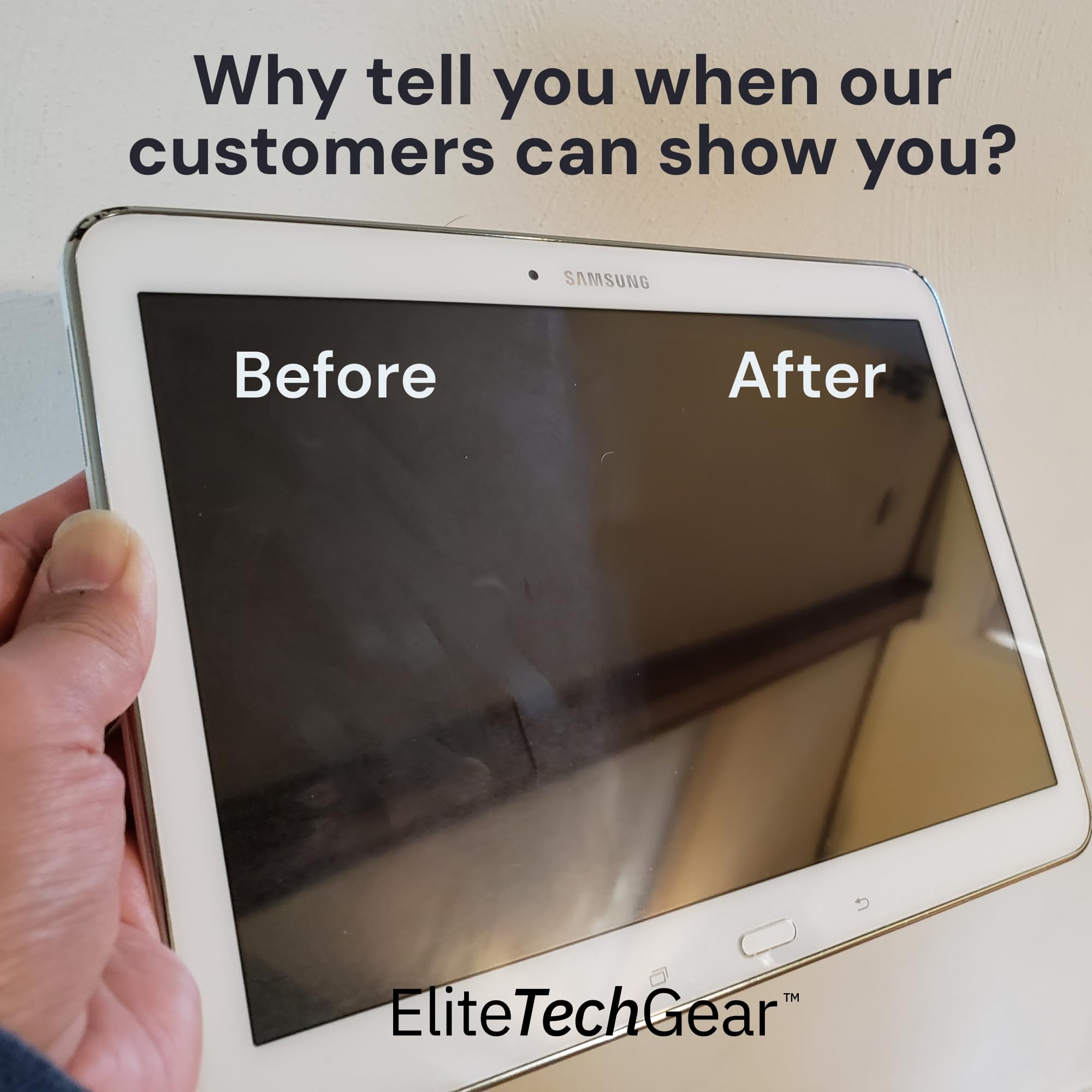 Elite Tech Gear pocket-ready cleaning cloth stays in your bag.