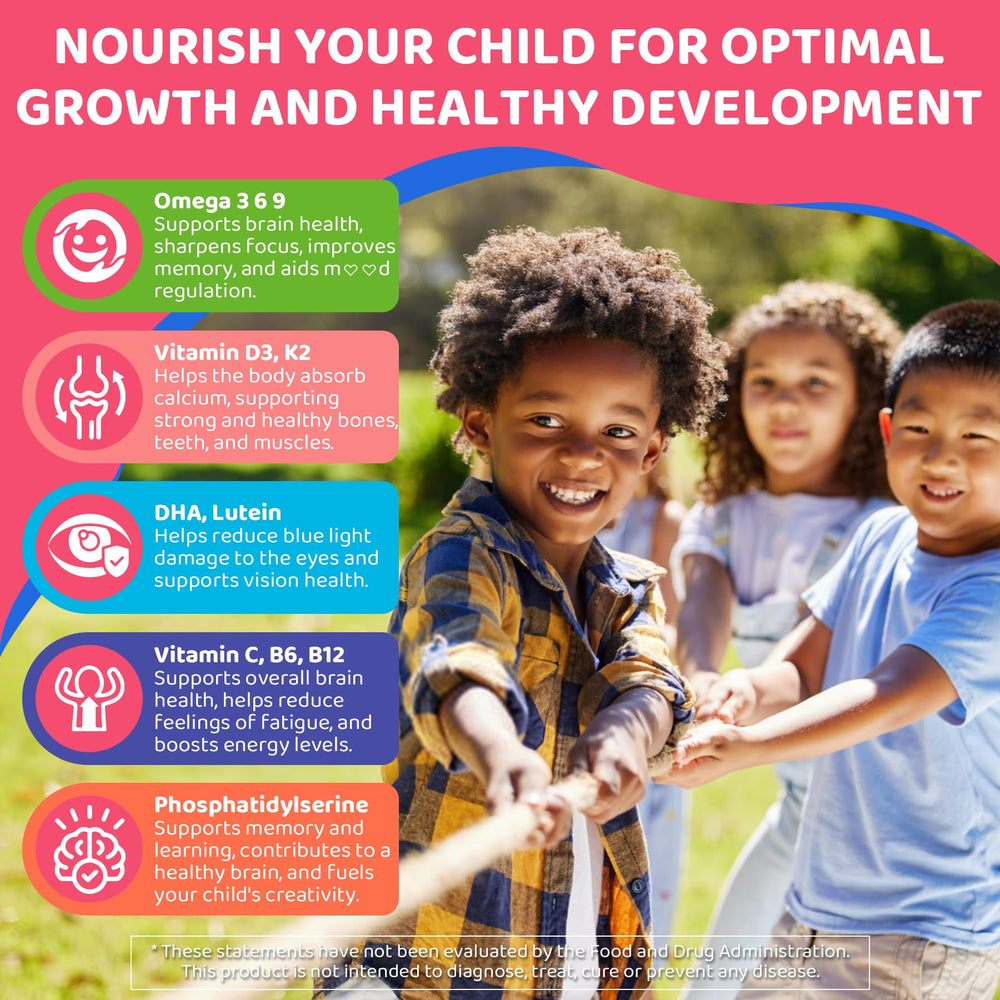 ELLAMENTZ vegan, non-GMO omega-3 gummies for kids' daily routine.