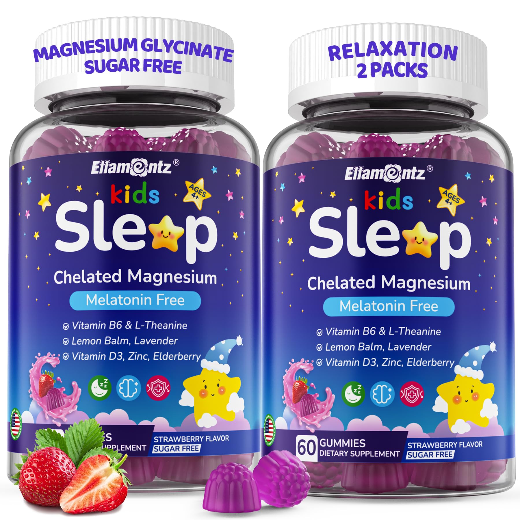 ELLAMENTZ Kids Sleep Gummies bottle front showing package and calm bedtime formula