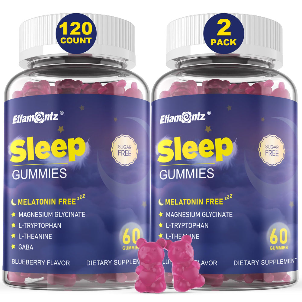 ELLAMENTZ melatonin-free sleep gummy bottle promotes calm for a restful night