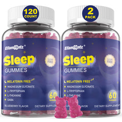 ELLAMENTZ melatonin-free sleep gummy bottle promotes calm for a restful night