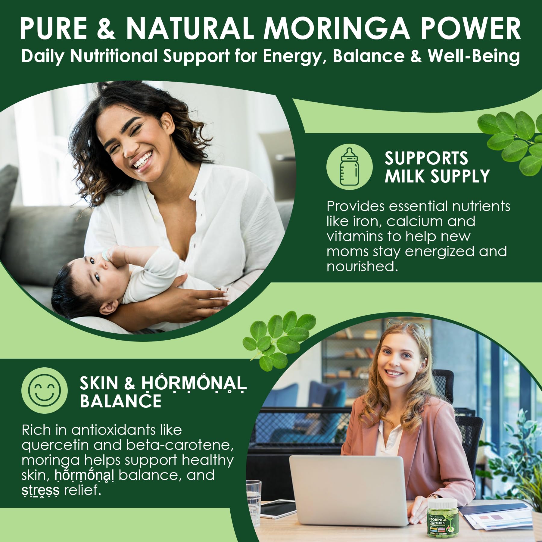 ELLAMENTZ Moringa Gummies sugar-free sweetness with Stevia and Monk Fruit