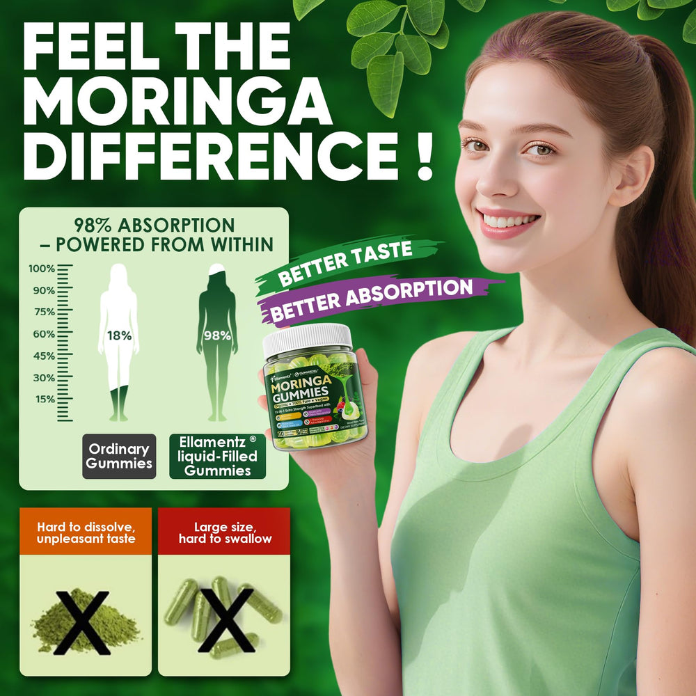 ELLAMENTZ Moringa Gummies vegan, gelatin-free formula supports daily wellness