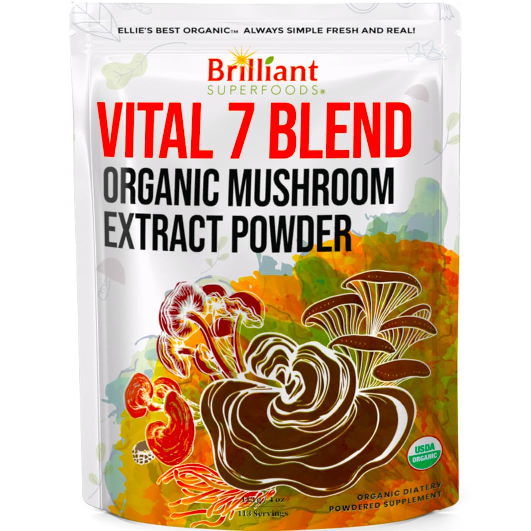 Ellie's Best 7 Mushroom Extract bottle shows a premium, high-potency blend for daily vitality.