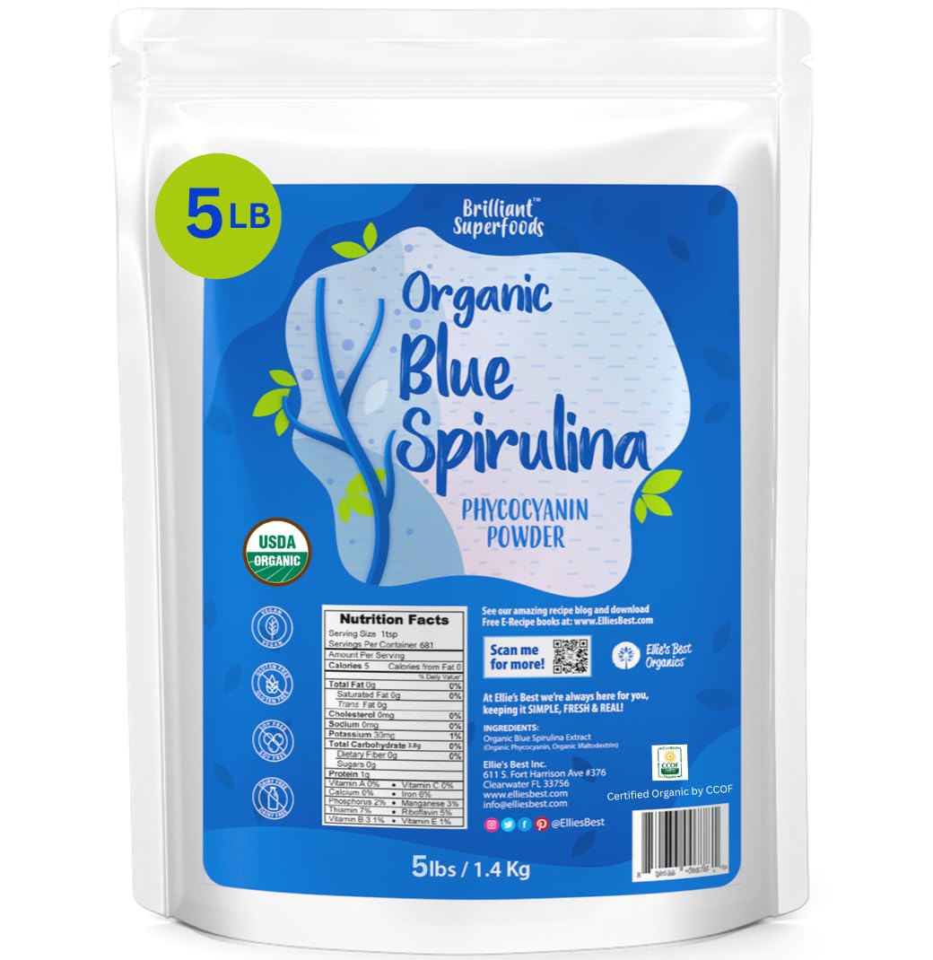Blue spirulina powder in nut milk yields rich indigo tint.