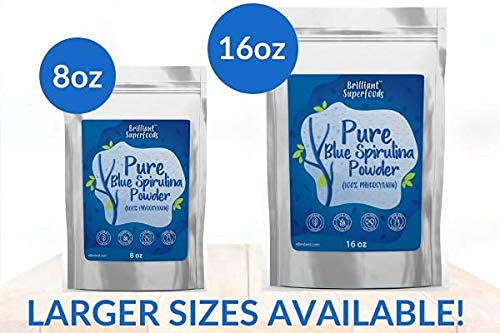 Packaging of Ellie's Best blue spirulina powder highlights organic vegan formula.
