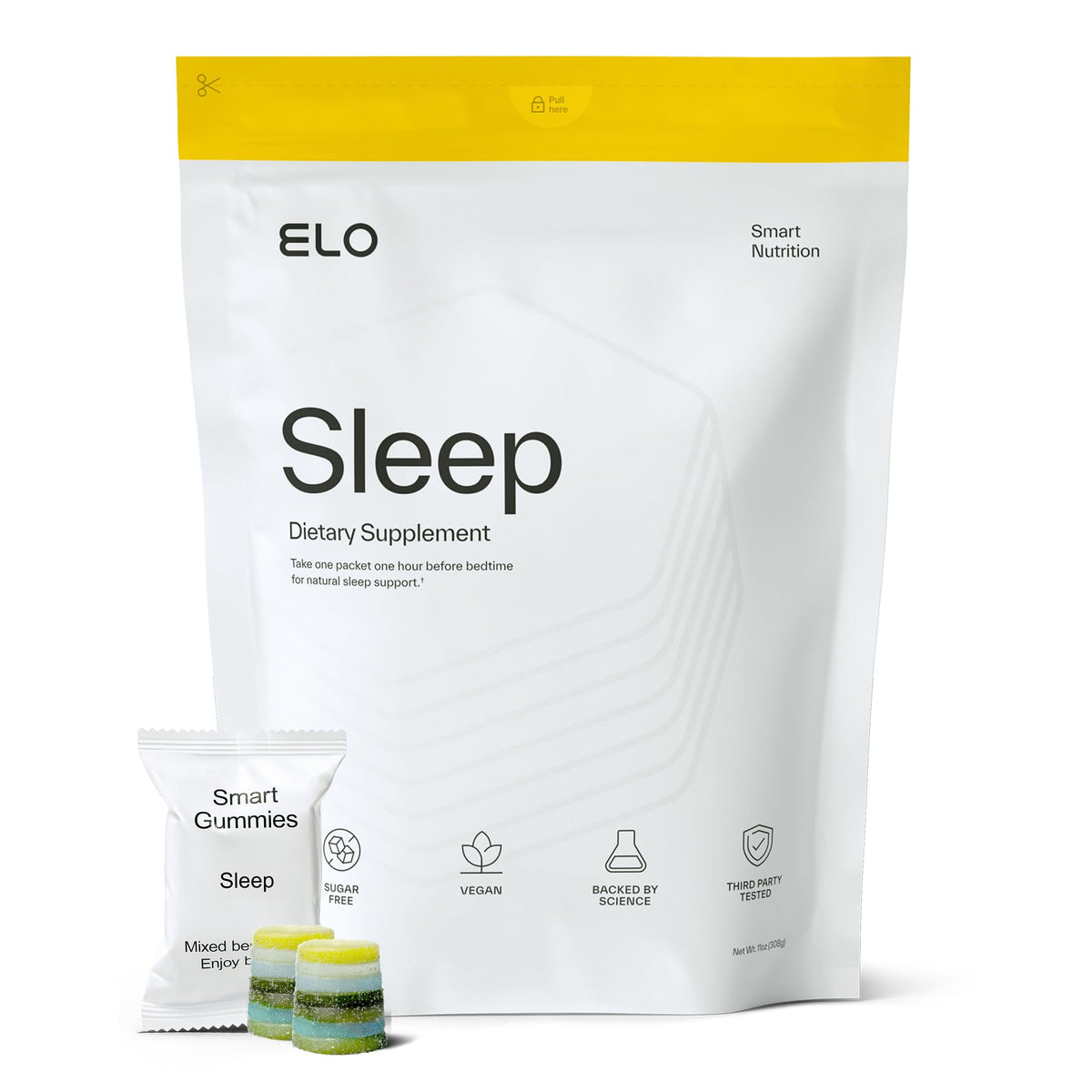 Elo Health Sleep Gummies jar front view for a non-groggy nighttime option