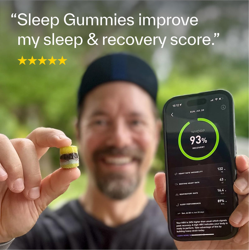 Elo Health Sleep Gummies label closeup showing low-dose melatonin and magnesium