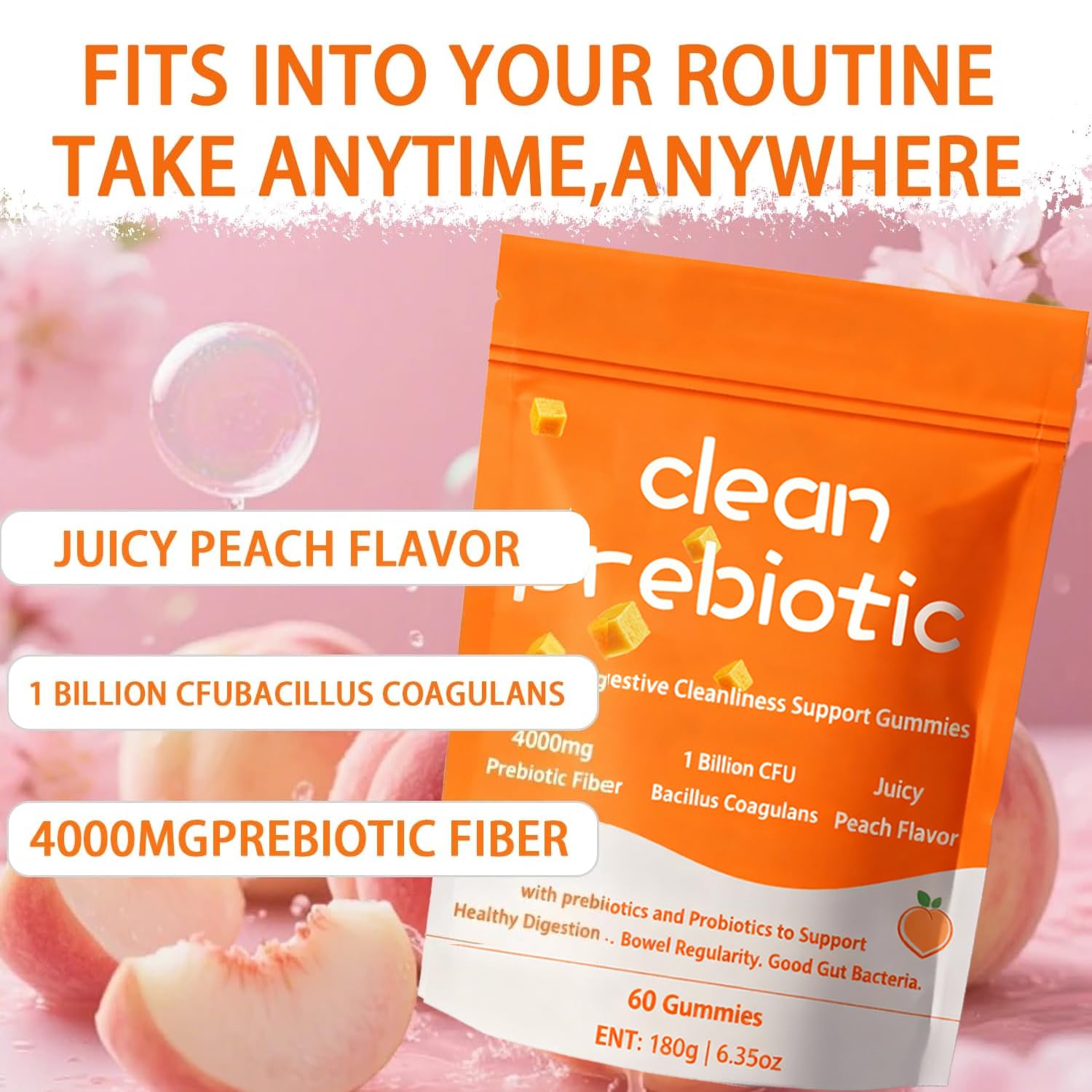 Elunara 60-count bottle shown as convenient daily fiber for digestion