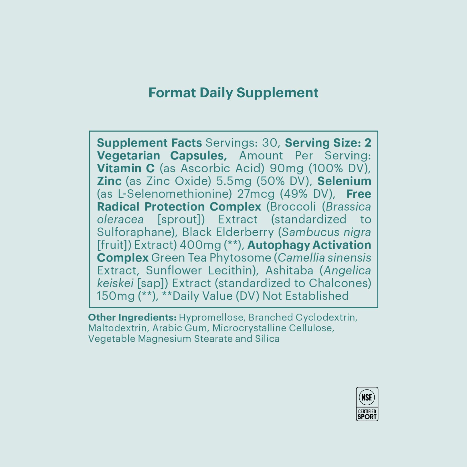 ELY-SIUM Format Immune Support capsules—vitamin C, zinc, and selenium benefits.
