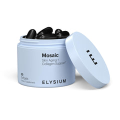 ELYSIUM Mosaic bottle with label highlighting hydration support for skin.
