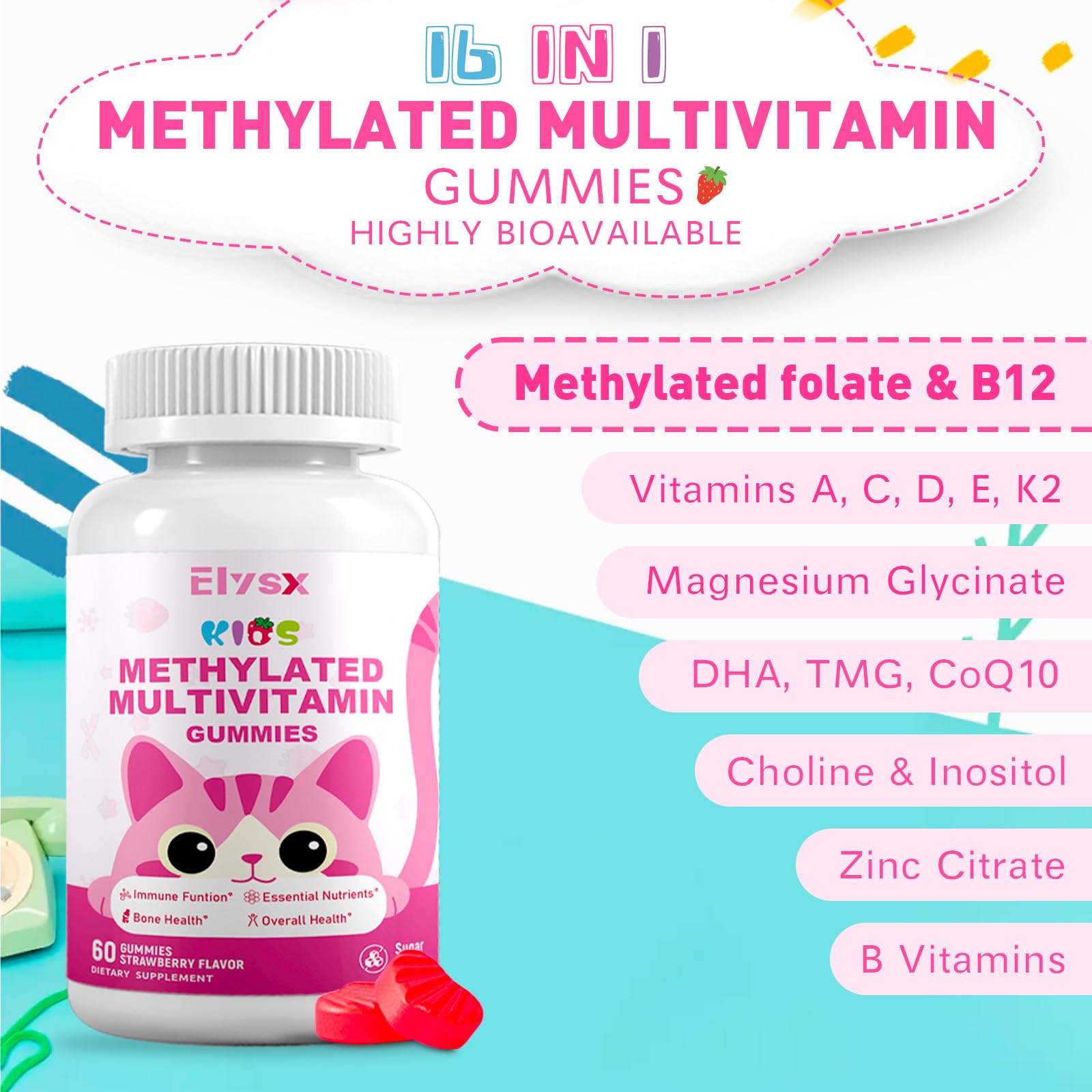 Soft chewy texture of Elysx gummies with natural strawberry flavor