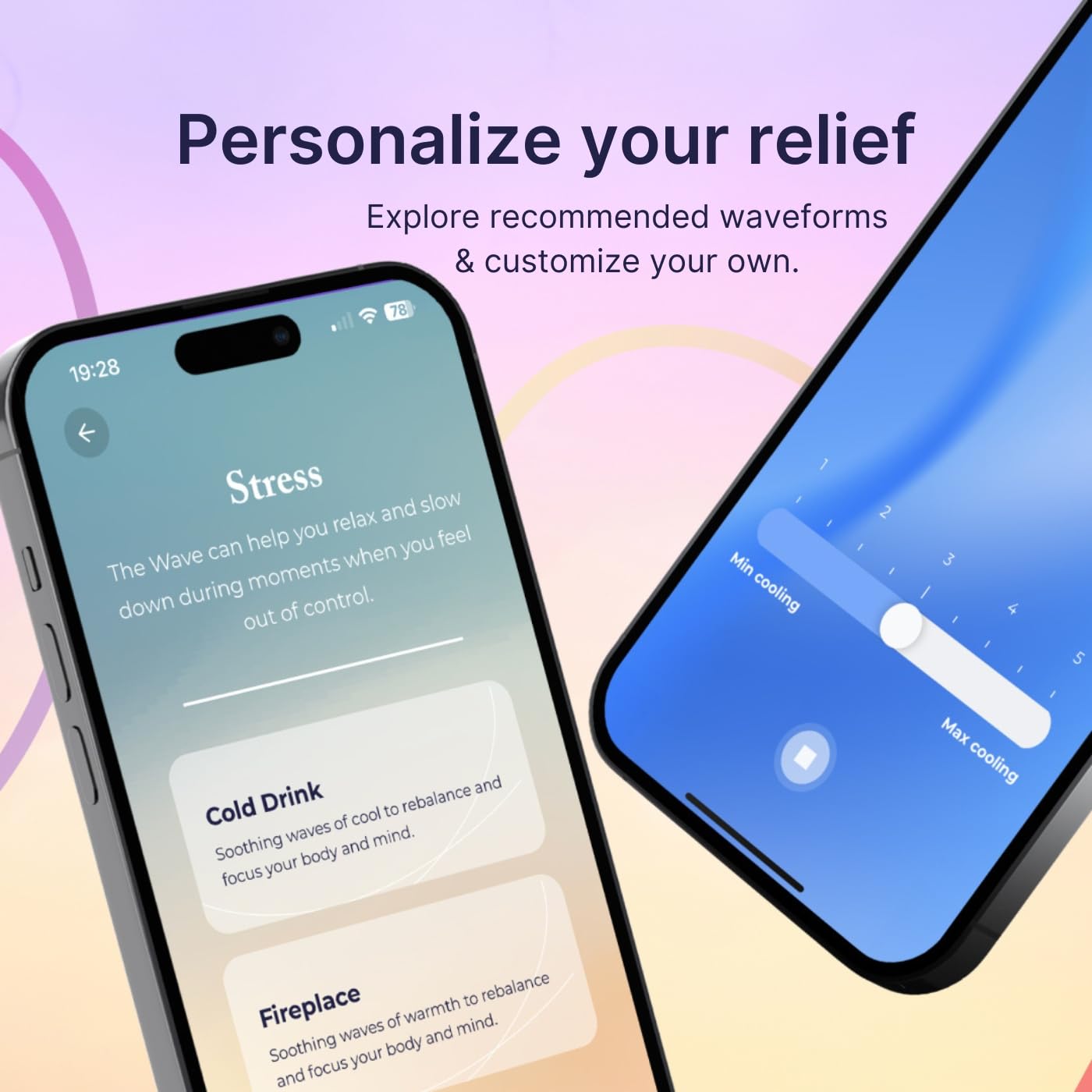 Embr Wave app control screen with personalized sessions
