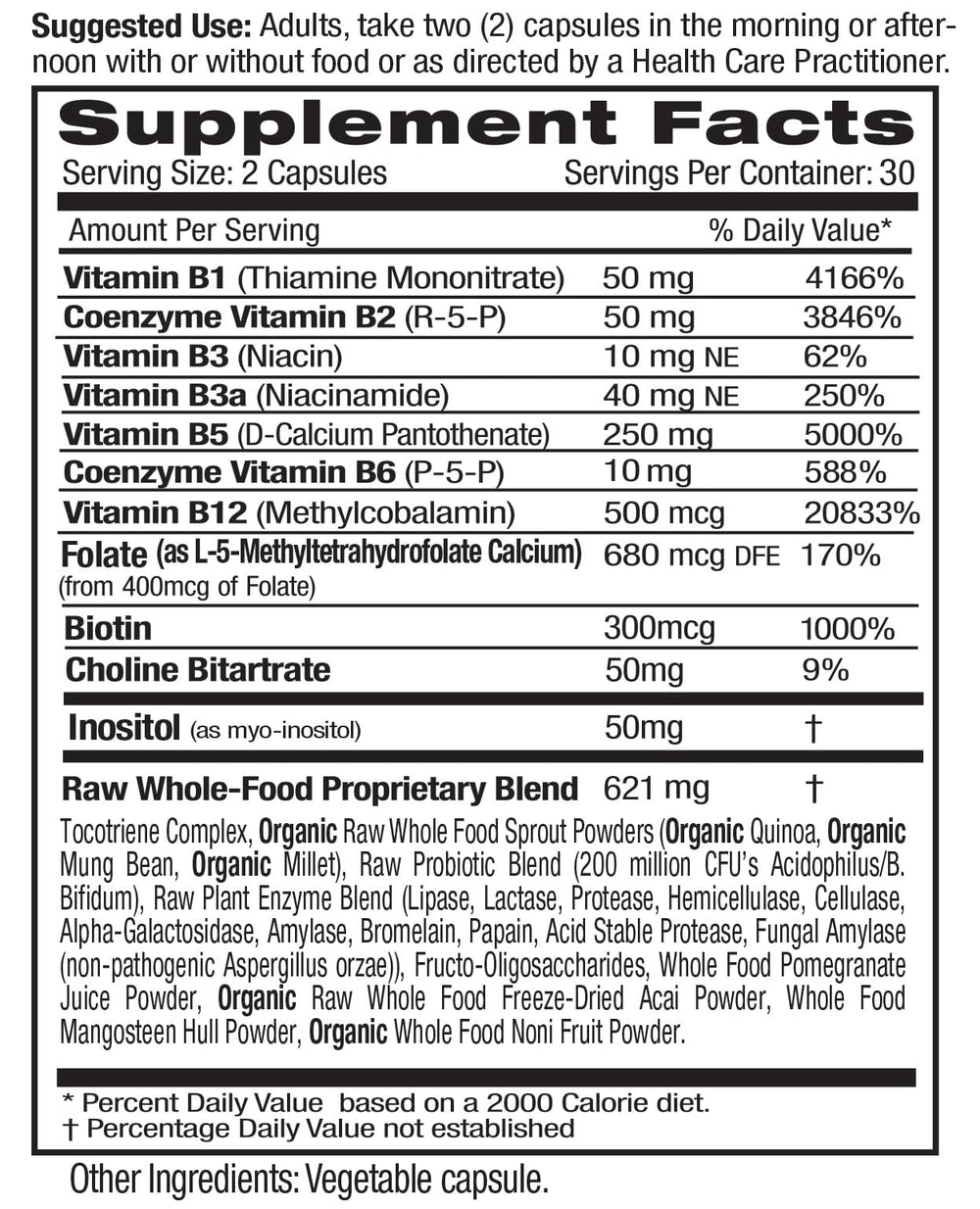 Emerald Labs B-Healthy bottle label details methylated folic acid benefits.