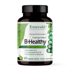 Emerald Labs B-Healthy bottle showing vegan vitamin B complex for steady energy