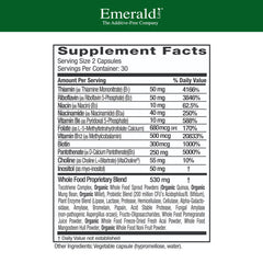 Emerald Labs B-Healthy label with vegan B complex information