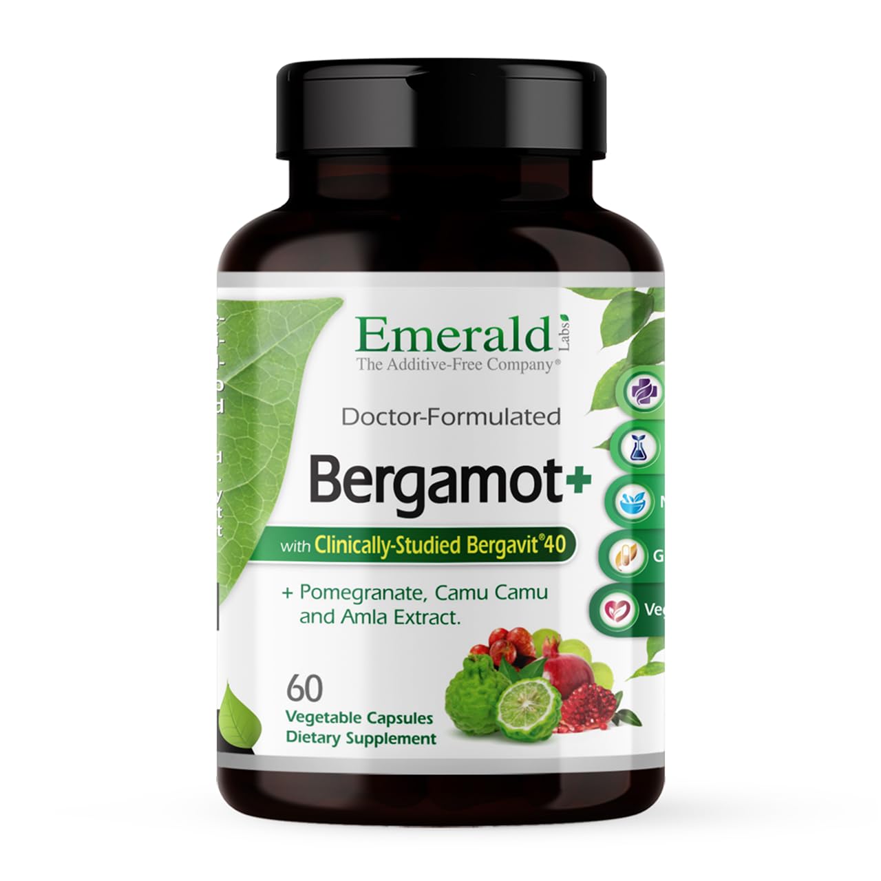 Emerald Labs Bergamot+ bottle with capsules may support metabolism.