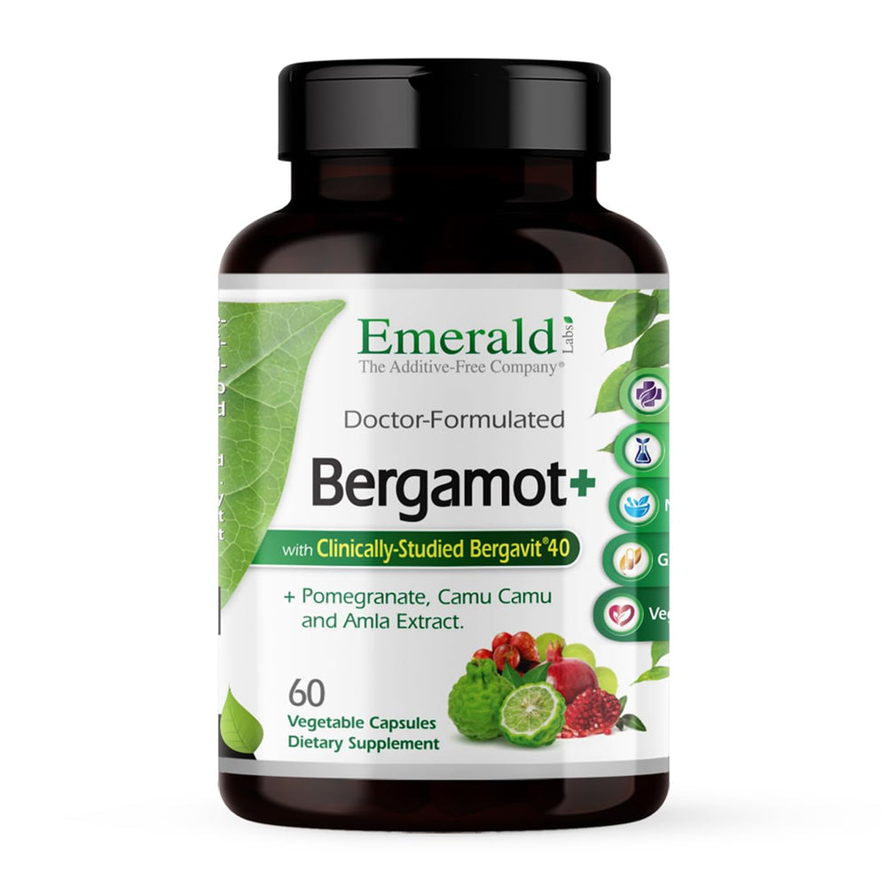 Emerald Labs Bergamot+ bottle with capsules may support metabolism.
