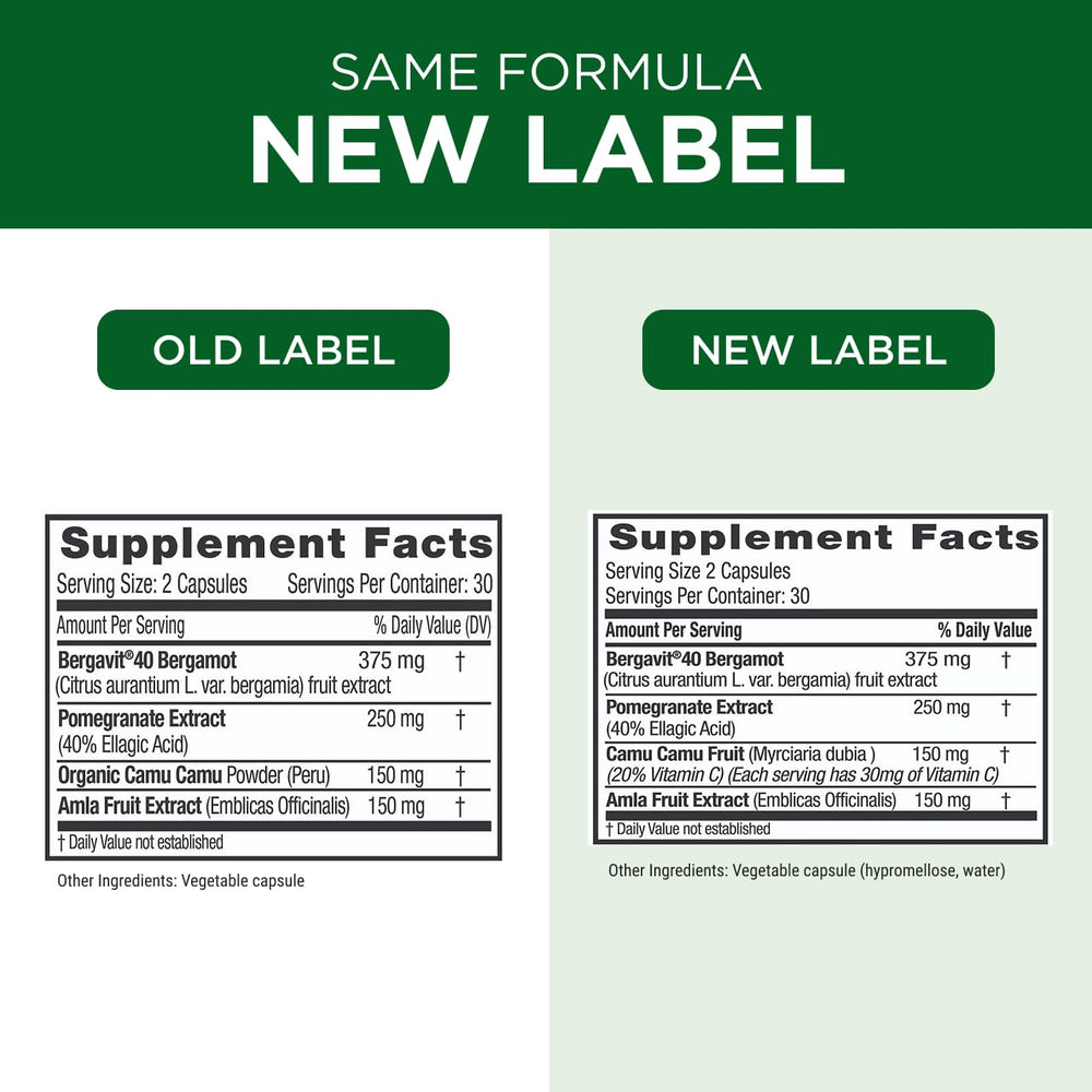 Emerald Labs Bergamot+ label emphasizes premium ingredients and additive-free formula.