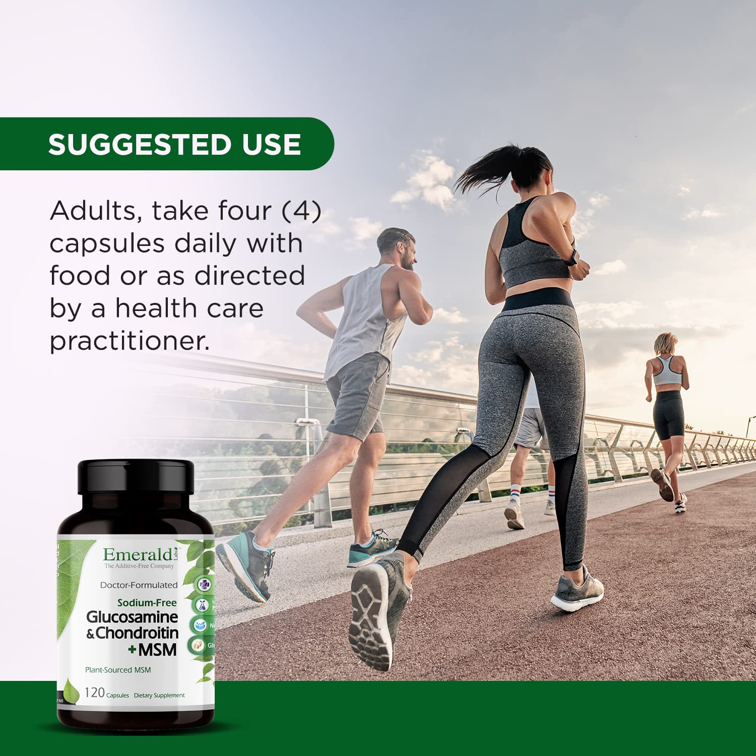 Bottled supplement conveys doctor-formulated quality for bone and joint support.