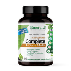 Emerald Labs Complete 1-Daily Multivitamin bottle on shelf for daily immune support and energy.