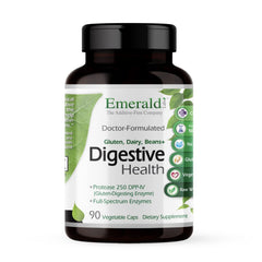 Emerald Labs Digestive Health bottle front showing label and capsules for gut support.