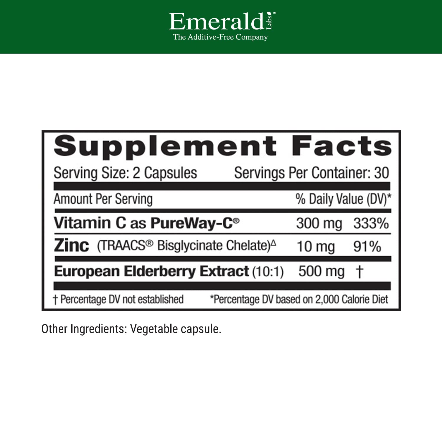 Emerald Labs Elderberry Plus capsules ready for daily immune and digestion support.