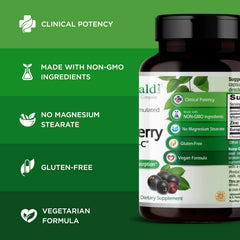 Emerald Labs Elderberry Plus label provides ingredients details and premium elderberry info.
