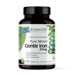 Emerald Labs Gentle Iron 25mg bottle front view for steady iron intake