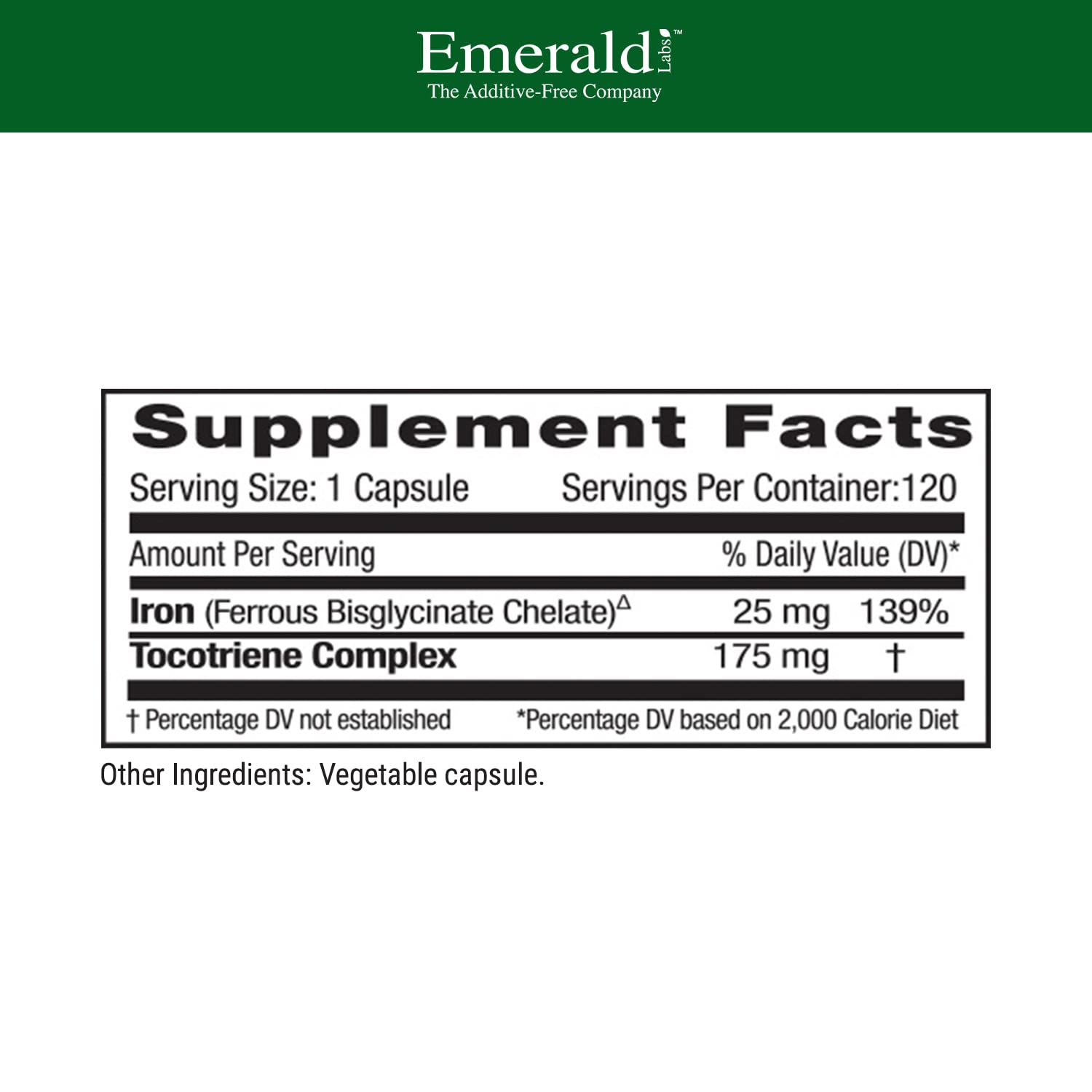 Emerald Labs Gentle Iron 25mg bottle label highlights chelated iron benefits