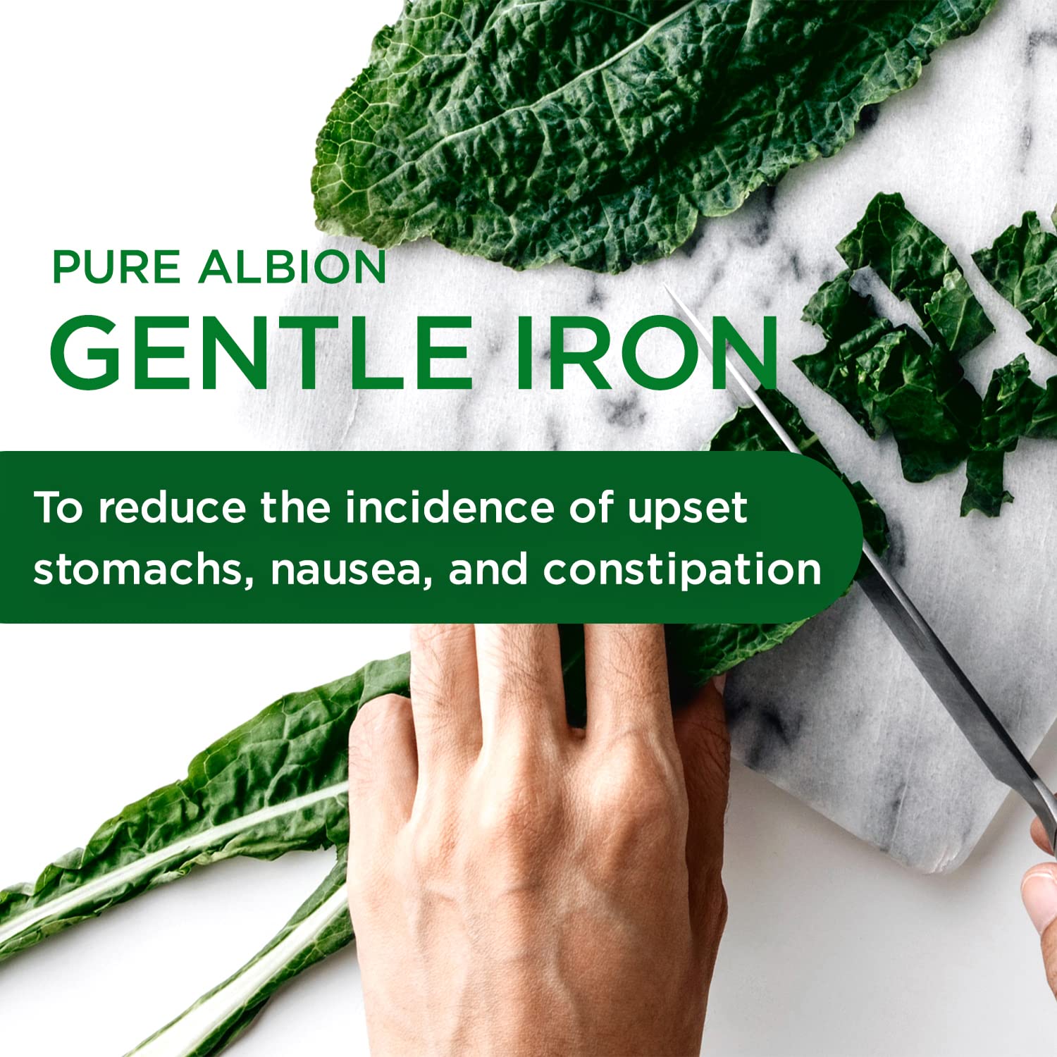 Gentle Iron 25mg capsules close-up emphasizing vegan formula
