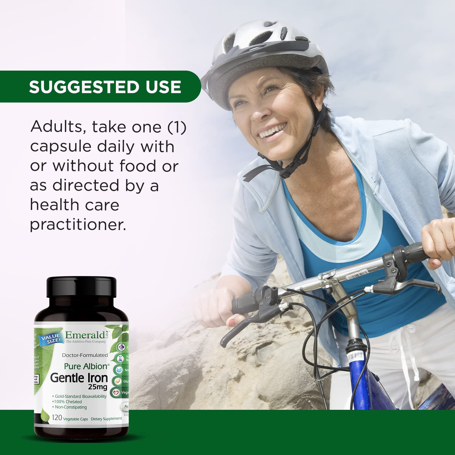 Vegan capsules of Emerald Labs Gentle Iron 25mg