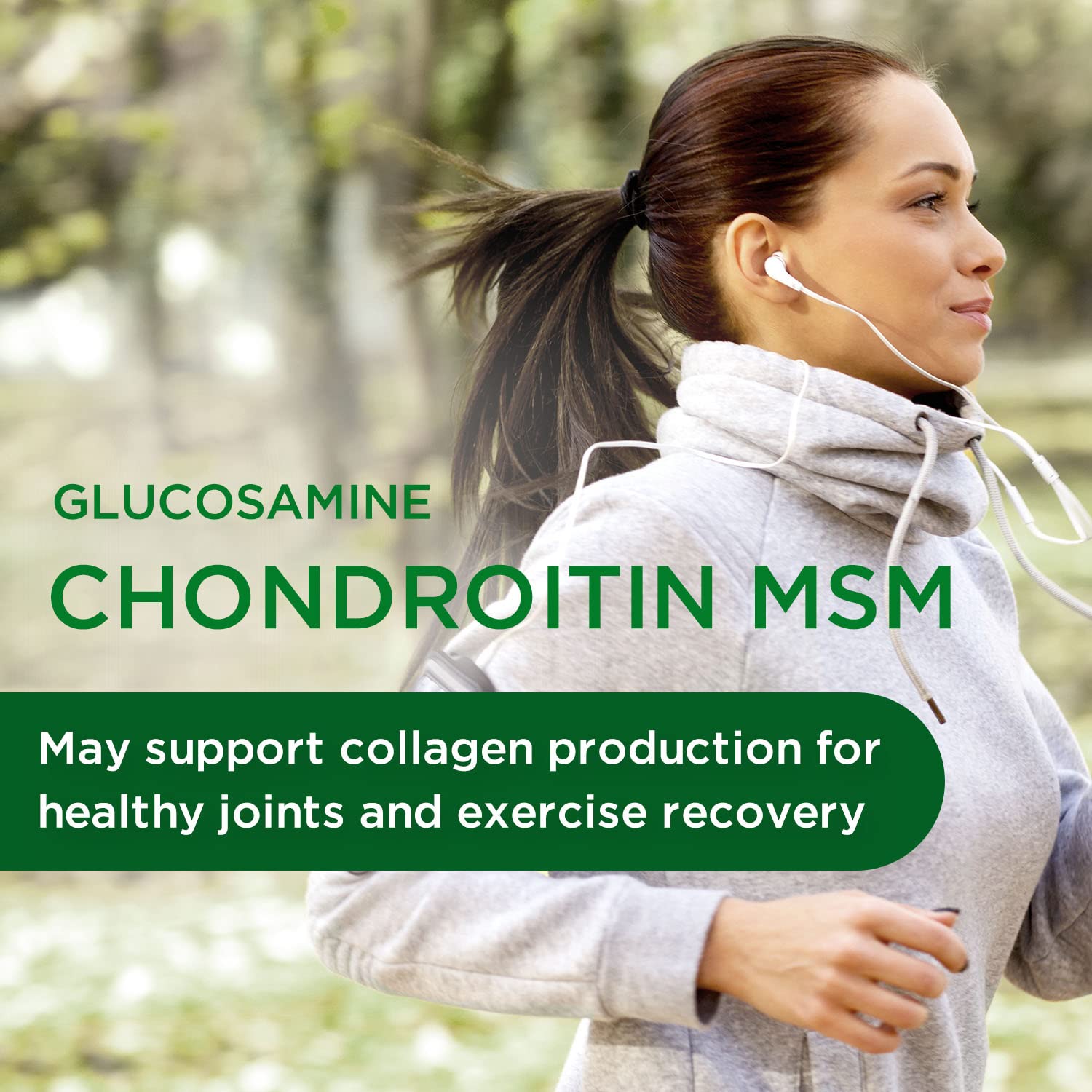 Label highlights 1000 mg MSM, 1350 mg glucosamine sulfate, and 1000 mg chondroitin sulfate per serving.