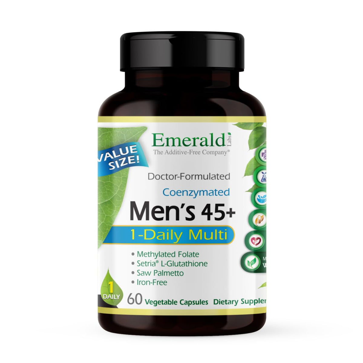 EMERALD LABS Men's 45+ 1-Daily Multi bottle with capsules for daily immune and energy support